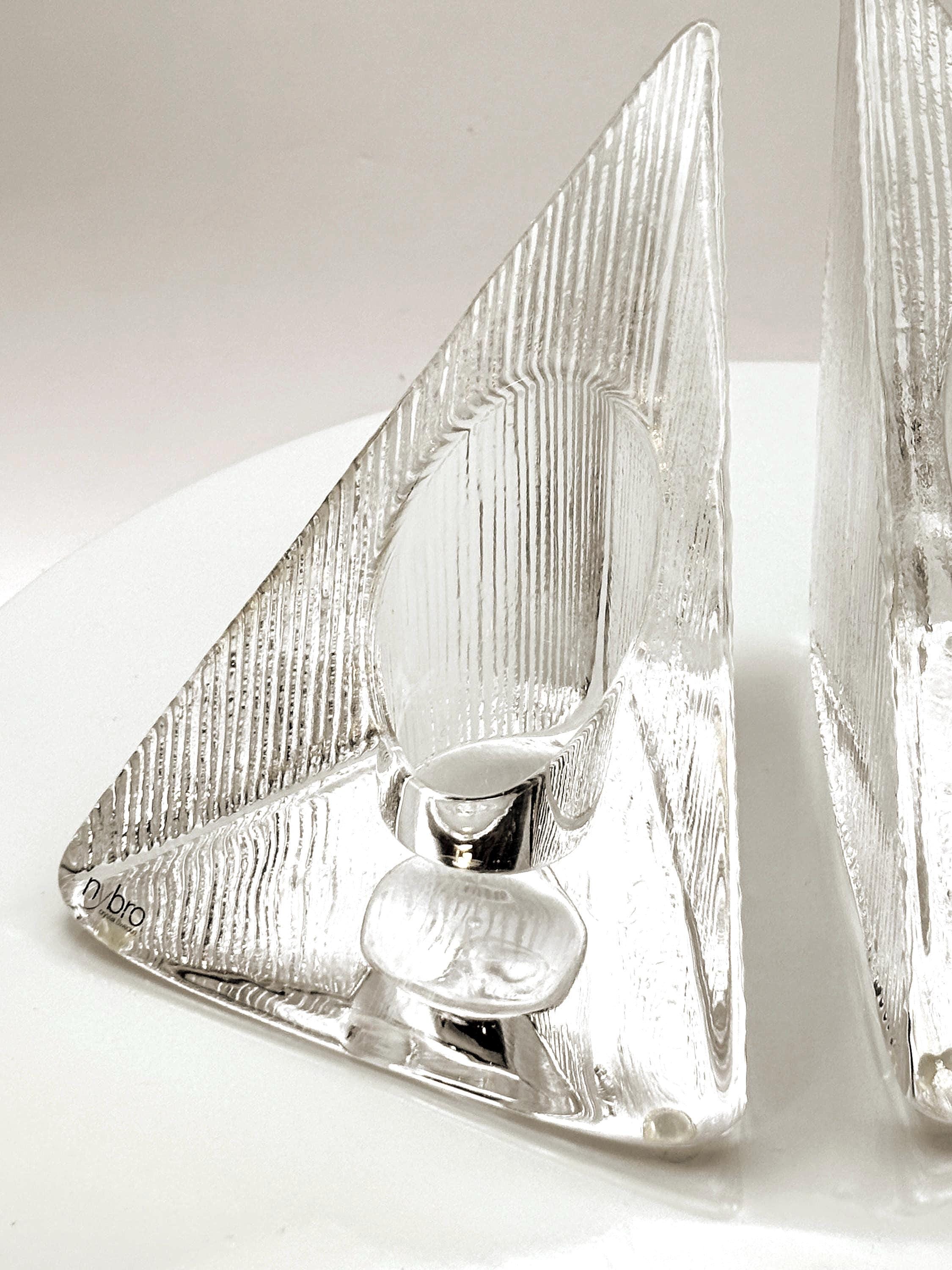 NBRO, Sweden. Scandinavian Crystal Candle Holders  Sculptural Design