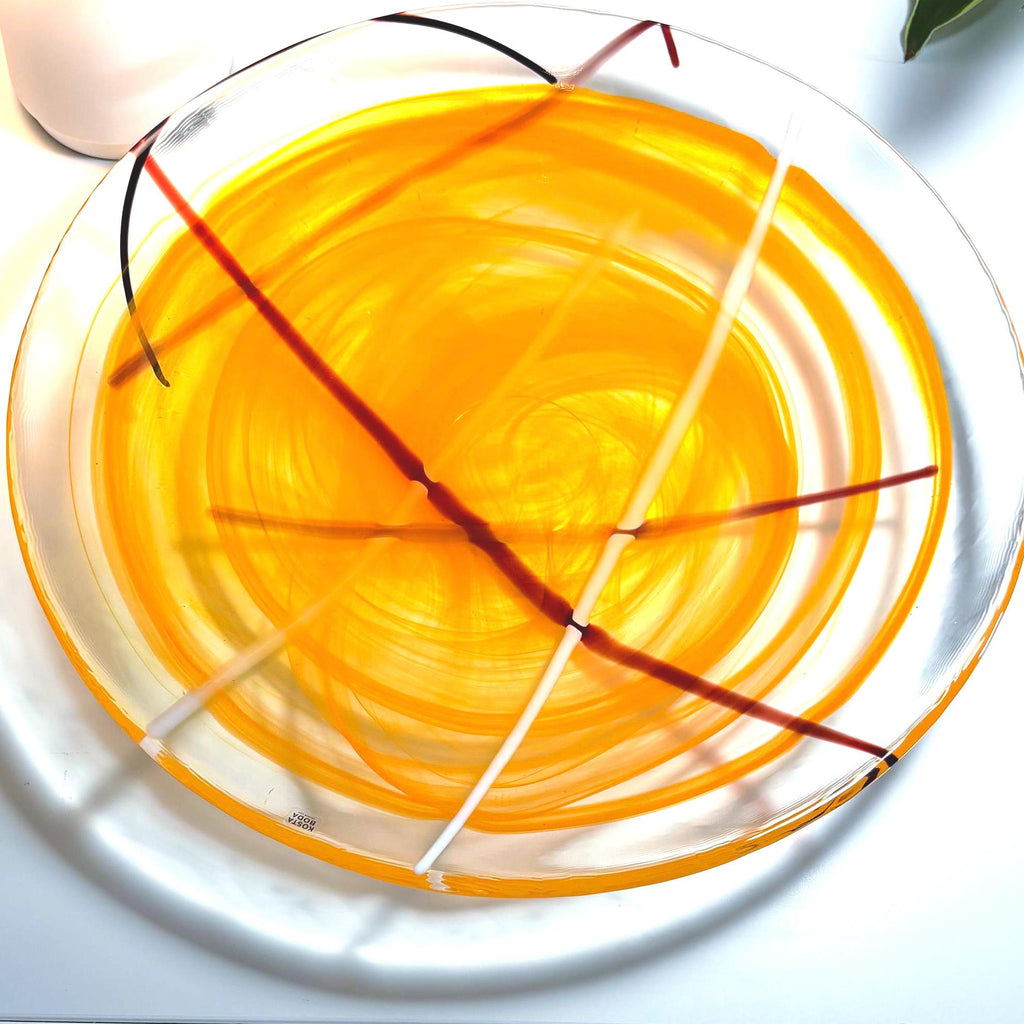 Kosta Boda, Anna Ehrner, Large Orange Contrast Art Glass Bowl | Scandinavian Luxurious Centerpiece