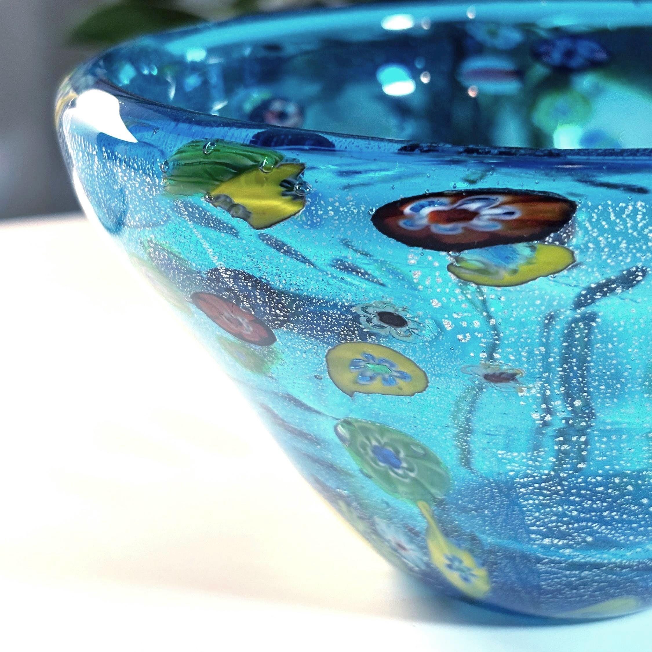 Murano Millefiori Art Glass Bowl | Silver Aventurine Hand-Blown Venetian Centerpiece 6.1