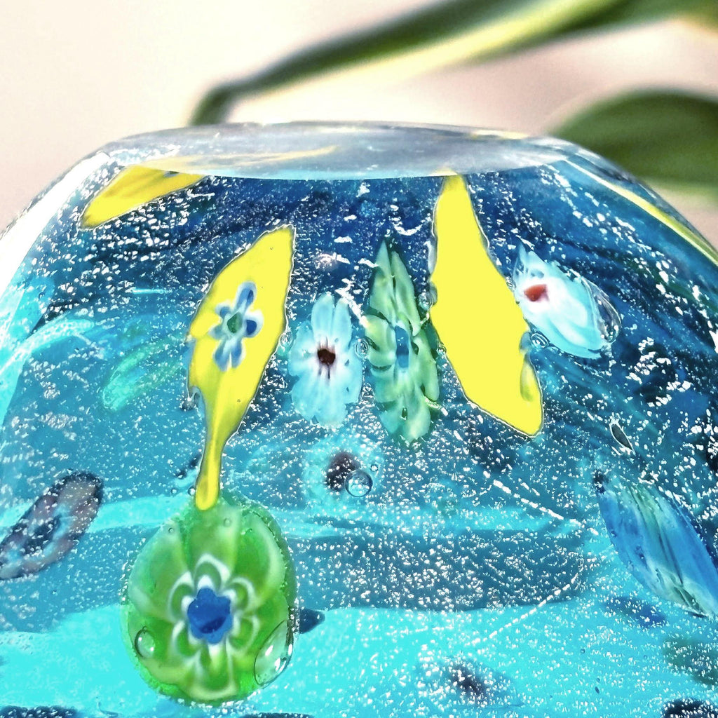 Murano Millefiori Art Glass Bowl | Silver Aventurine Hand-Blown Venetian Centerpiece 6.1