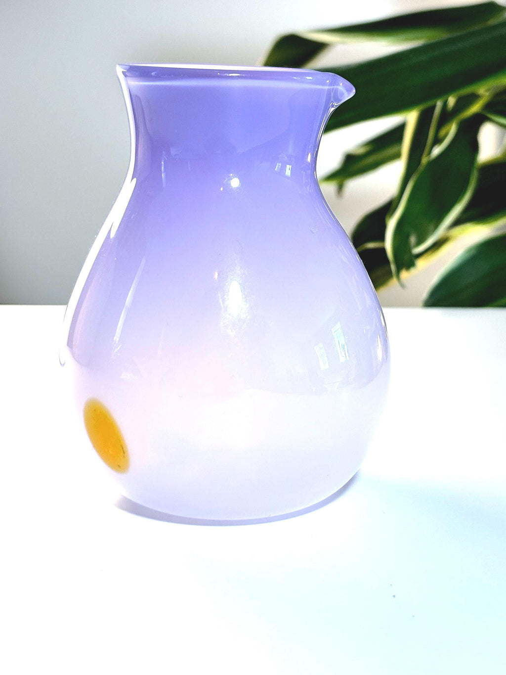 Signed Glassmejden Swedish Art Glass Pitcher – Lavender Purple Studio Vase