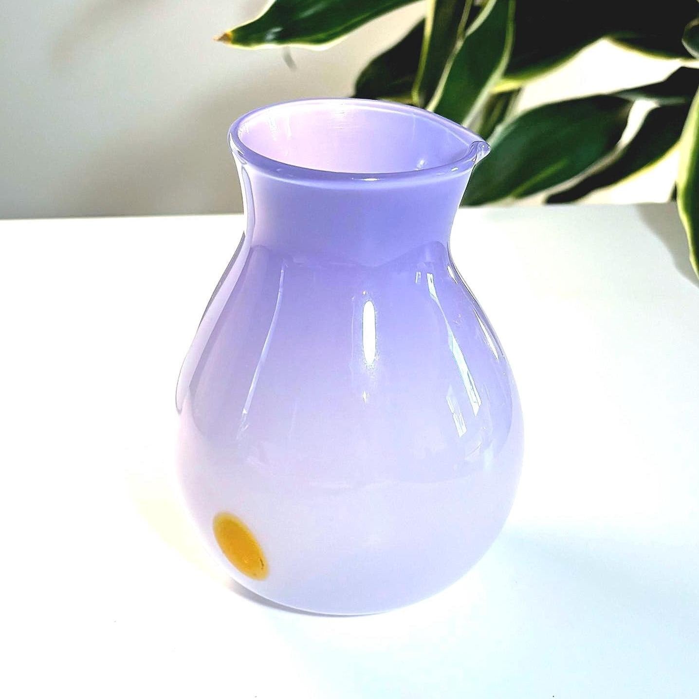 Signed Glassmejden Swedish Art Glass Pitcher – Lavender Purple Studio Vase