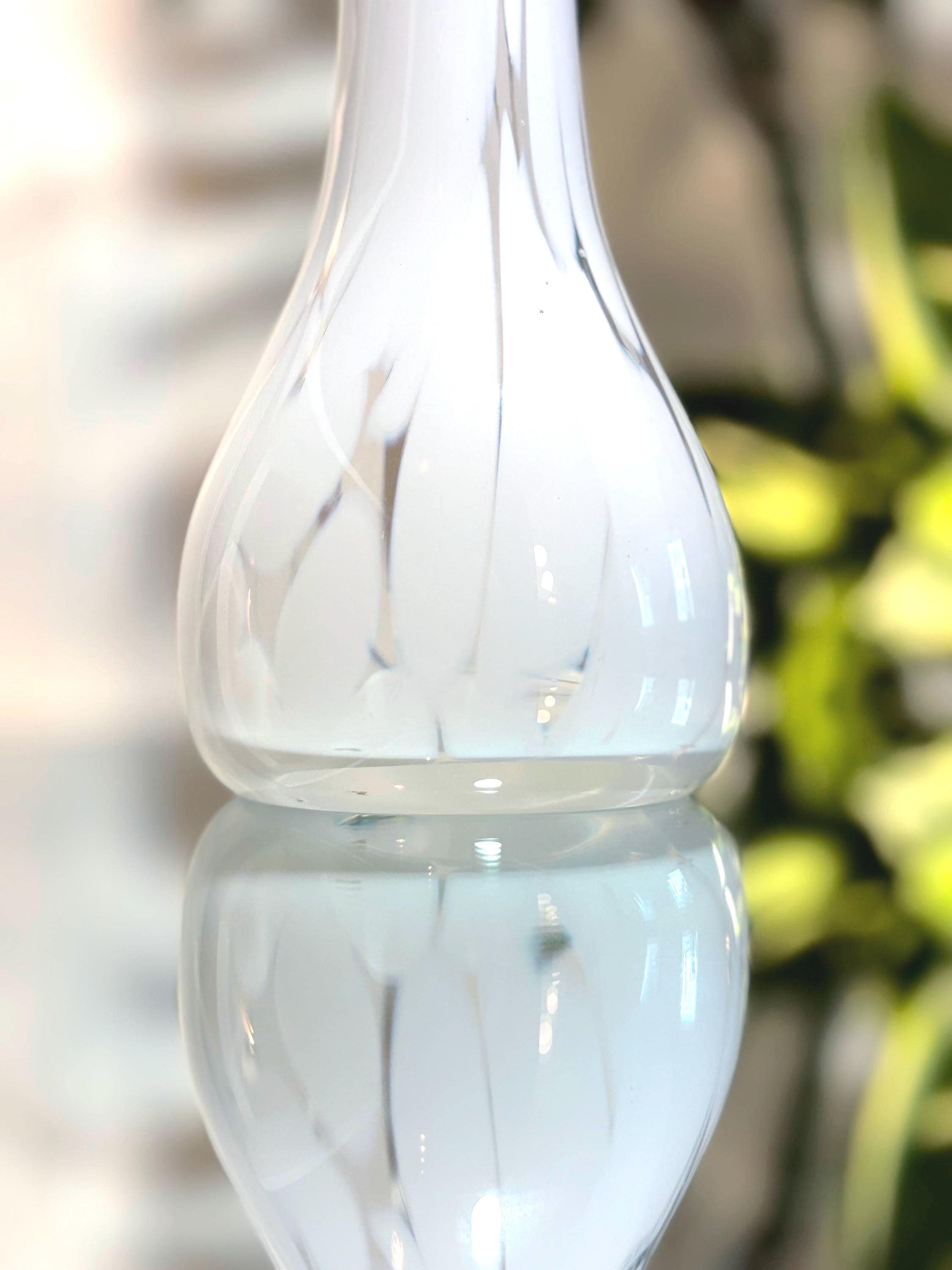 Murano Lattimo Art Glass Vase | Hand-Blown White Opaline Cobalt Blue Ruffle Rim