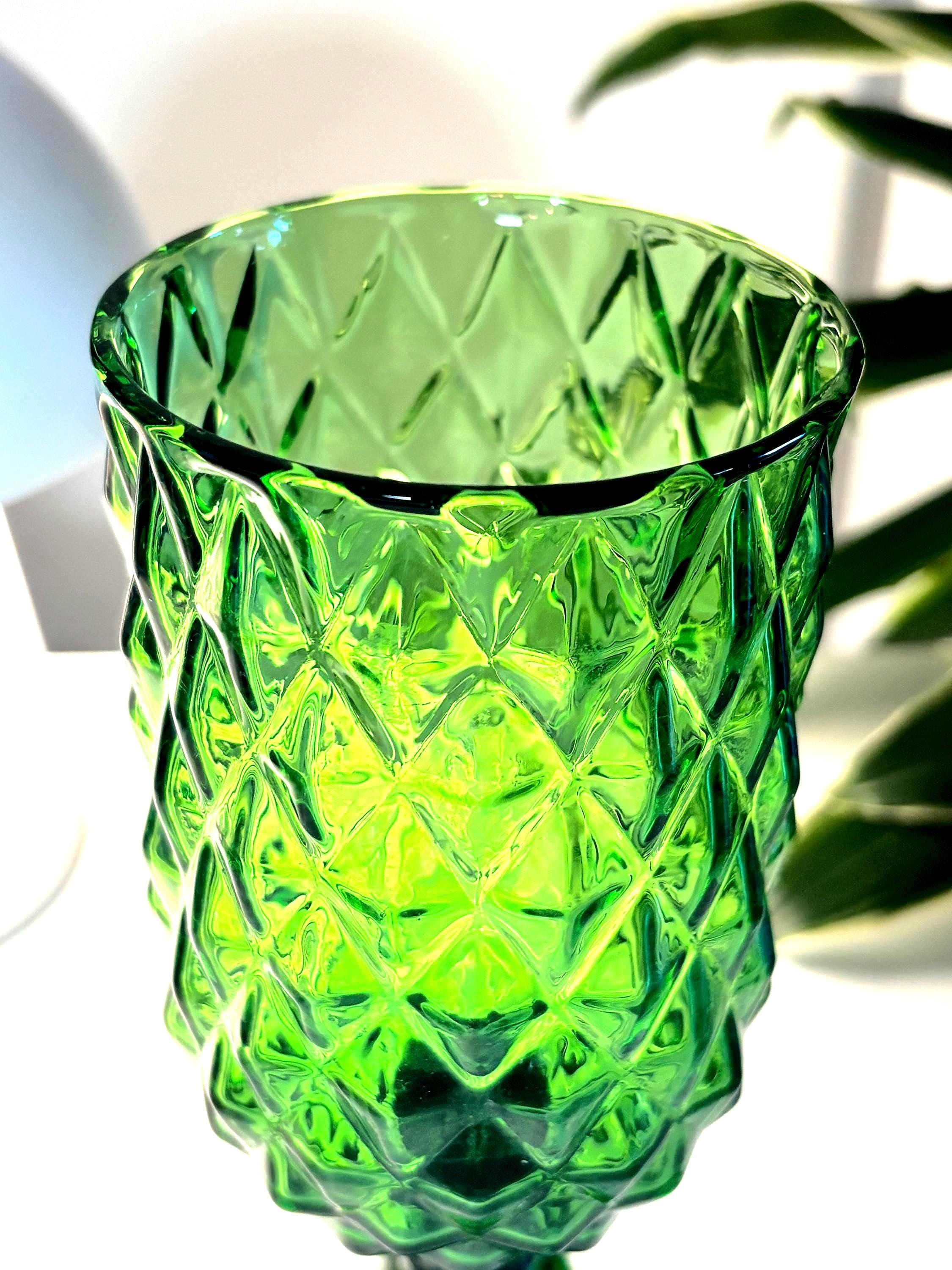 Björkshult Emerald Green Glass Vase | Scandinavian MCM Diamond Pattern Goblet