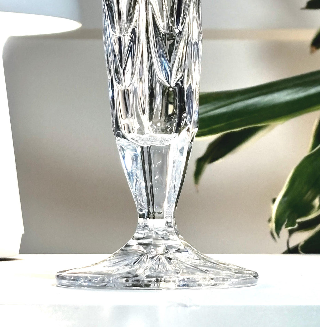 Bohemian Cut Crystal Bud Vase, Tall Geometric Floral Decoration 24cm