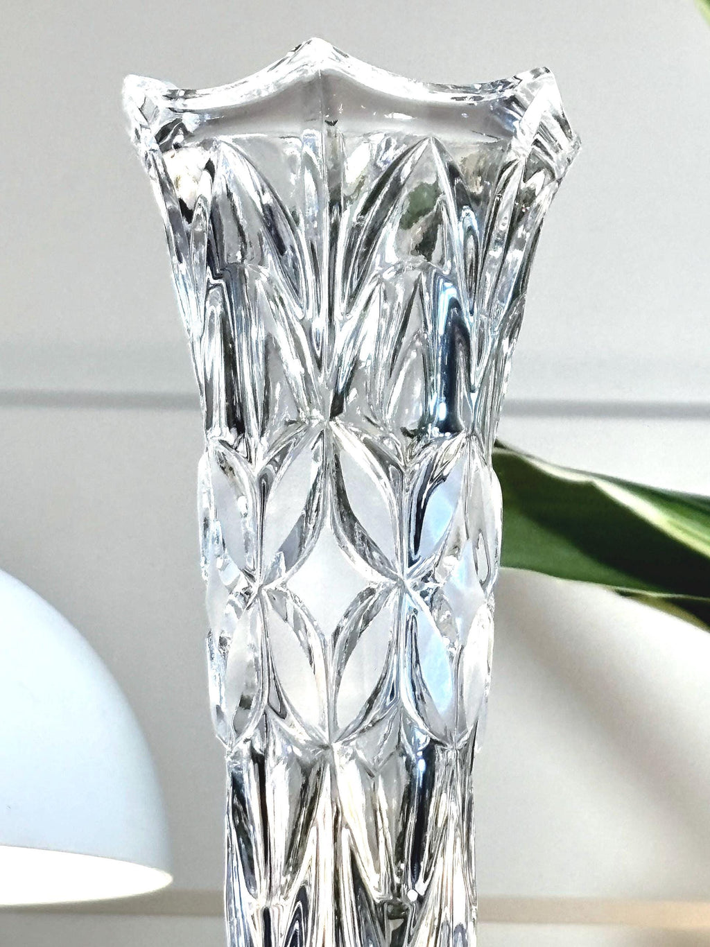 Bohemian Cut Crystal Bud Vase, Tall Geometric Floral Decoration 24cm