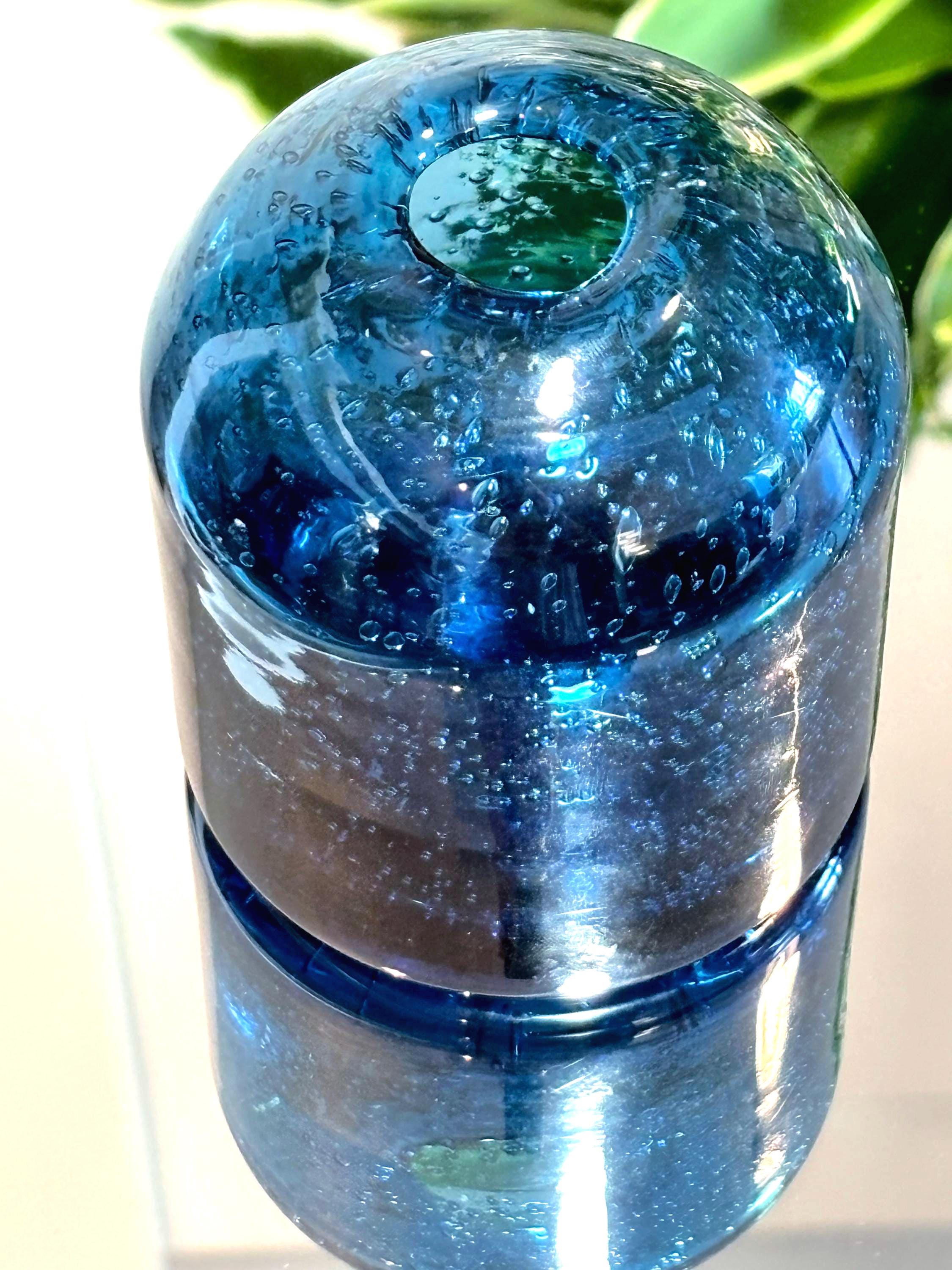 Kosta Boda, Vintage Erik Höglund Blue Bubble Glass Bud vase | Scandinavian Art Glass