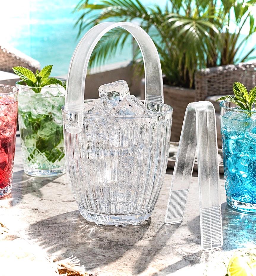 Riihimäen Lasi Ice Bucket with Acrylic Tongs | Vintage Finnish Glass Barware | Mid Century