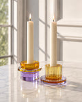 Hübsch Crystal Candleholders  Amber & Lilac Glass, Scandinavian Design, Original Gold Label