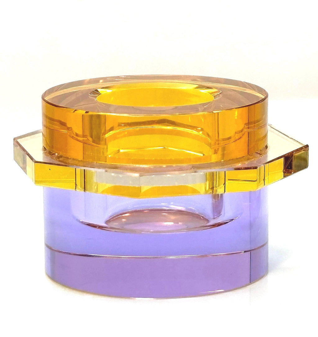 Hübsch Crystal Candleholders  Amber & Lilac Glass, Scandinavian Design, Original Gold Label