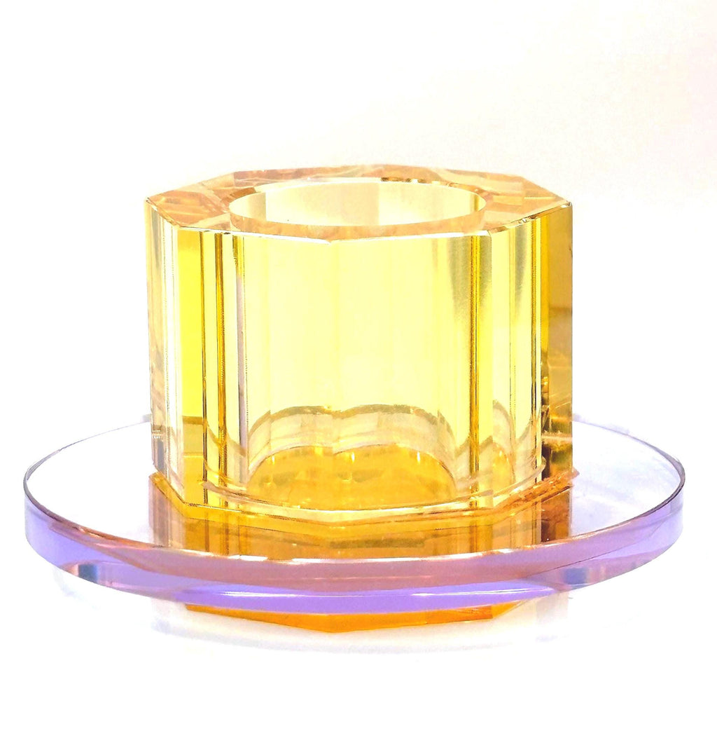 Hübsch Crystal Candleholders  Amber & Lilac Glass, Scandinavian Design, Original Gold Label