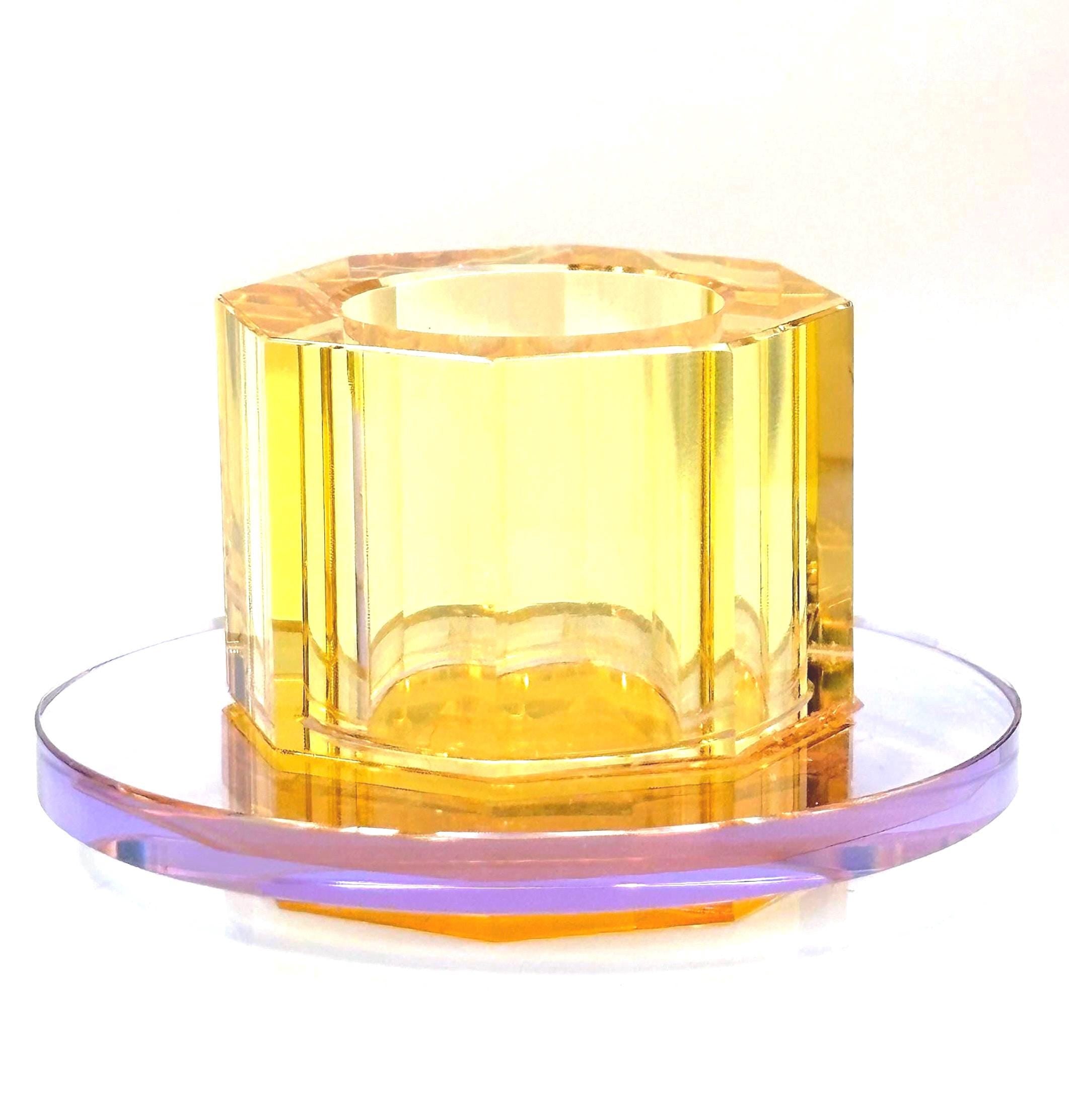 Hübsch Crystal Candleholders  Amber & Lilac Glass, Scandinavian Design, Original Gold Label