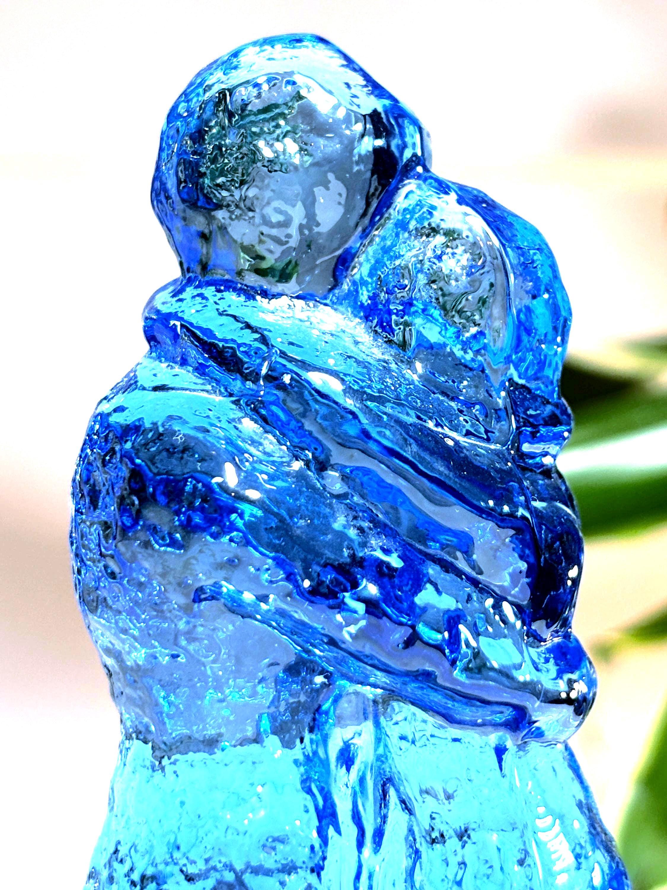 Bergdala Glass Sweden Blue Lovers Sculpture | Vintage Scandinavian Art Glass Figurine | Romantic Swedish Decor