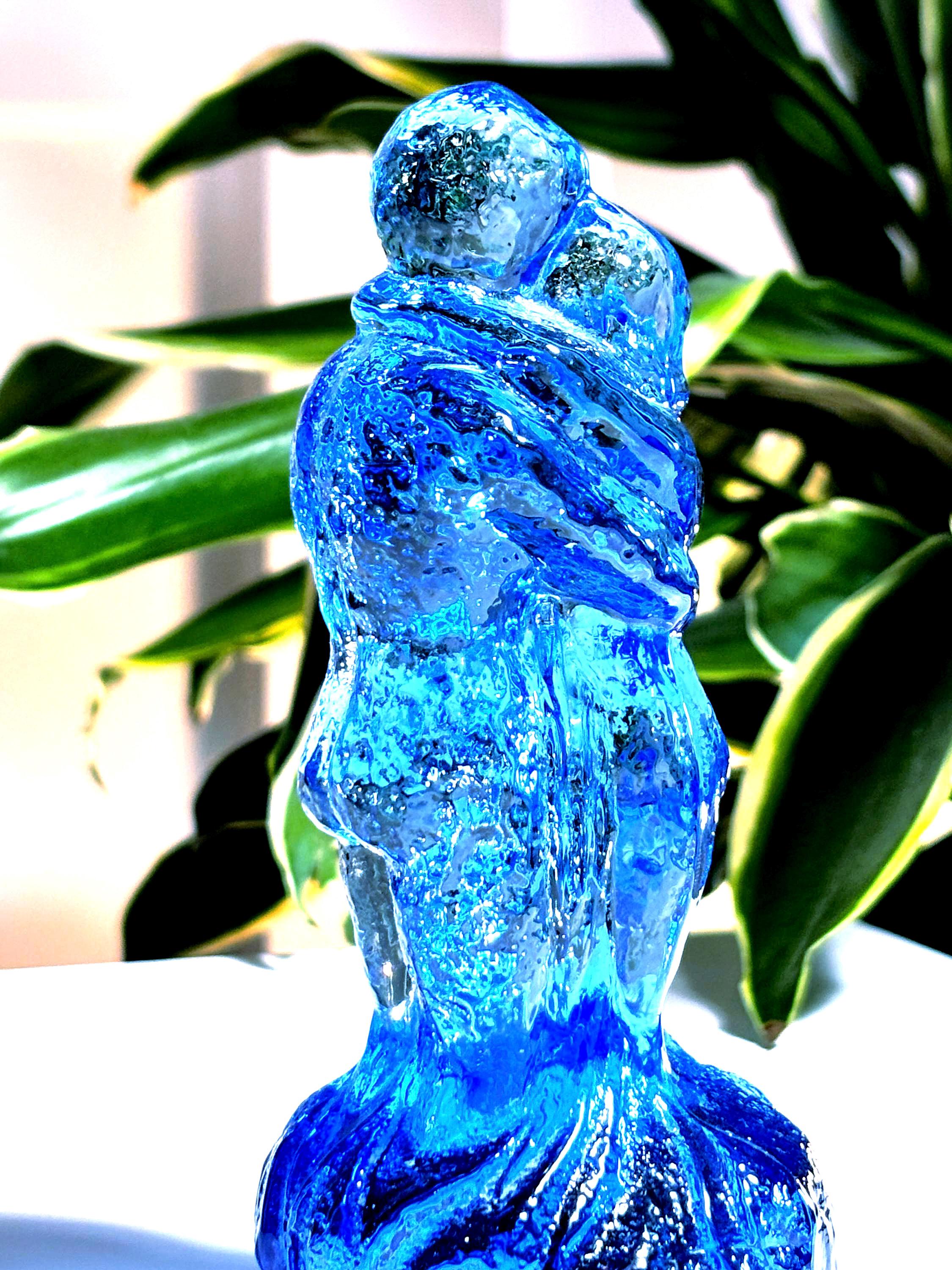 Bergdala Glass Sweden Blue Lovers Sculpture | Vintage Scandinavian Art Glass Figurine | Romantic Swedish Decor