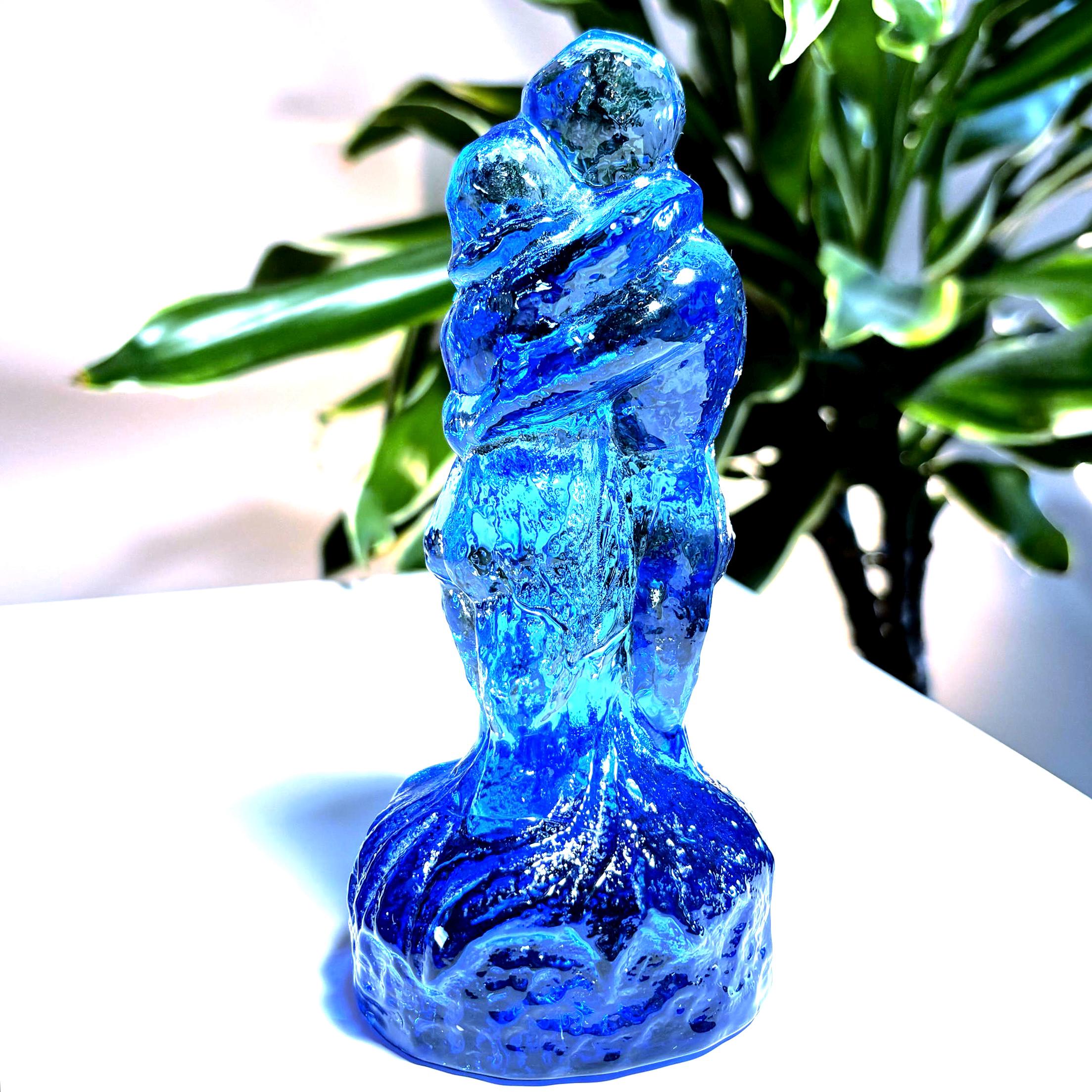 Bergdala Glass Sweden Blue Lovers Sculpture | Vintage Scandinavian Art Glass Figurine | Romantic Swedish Decor