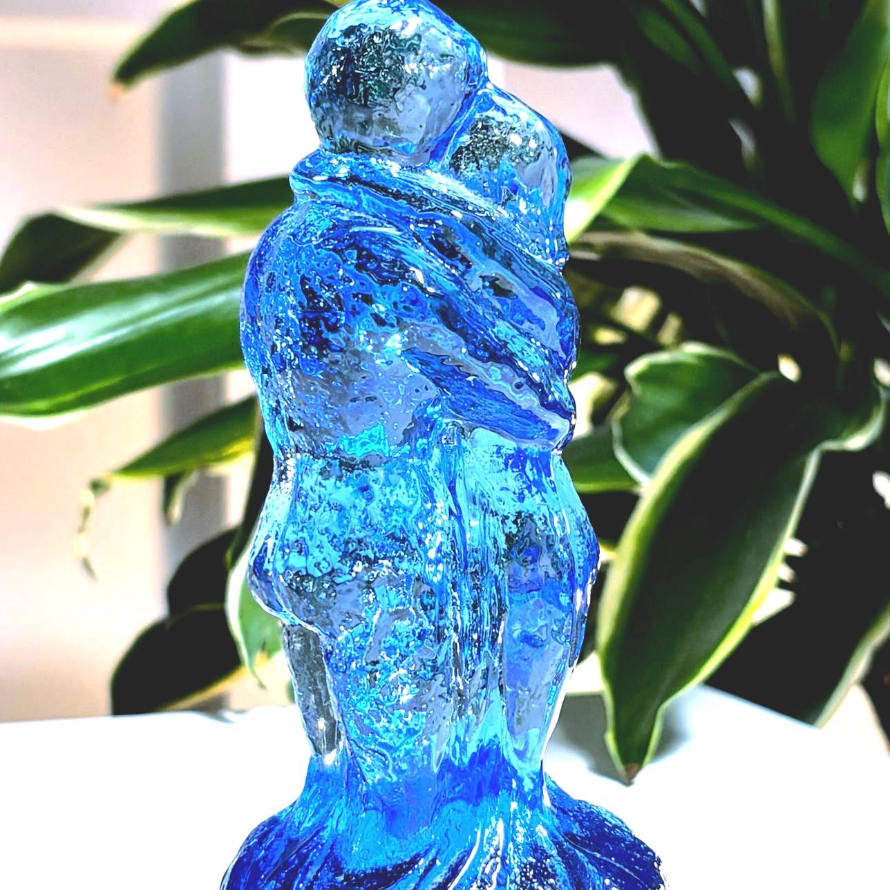 Bergdala Glass Sweden Blue Lovers Sculpture | Vintage Scandinavian Art Glass Figurine | Romantic Swedish Decor