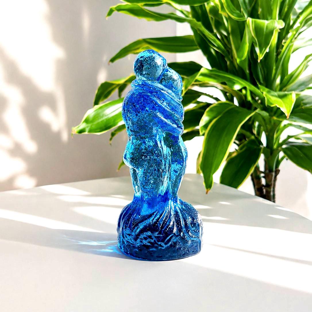 Bergdala Glass Sweden Blue Lovers Sculpture | Vintage Scandinavian Art Glass Figurine | Romantic Swedish Decor