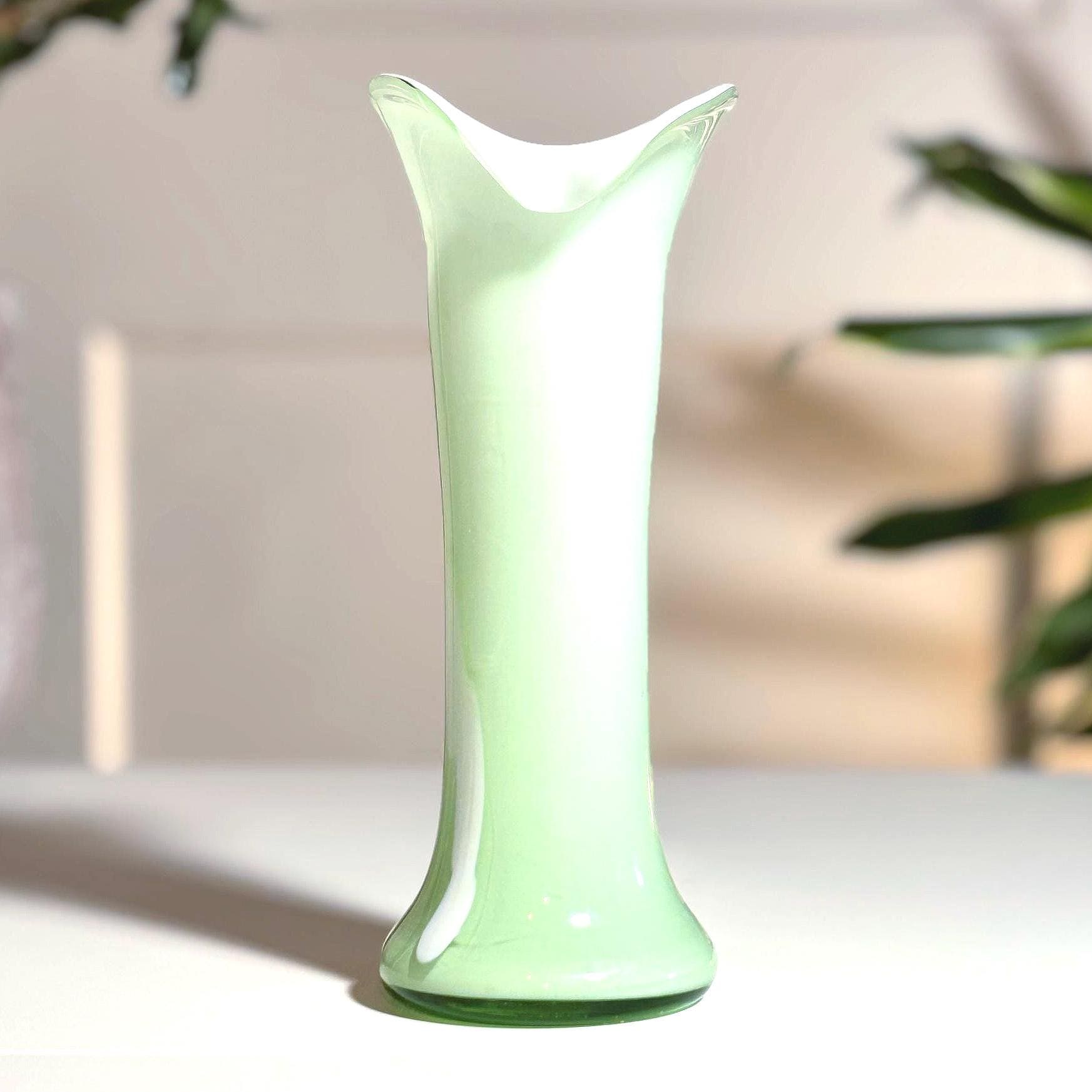 Vintage Pastel Mint Green Jack in the Pulpit Vase | Opaline Art Glass Home Decor