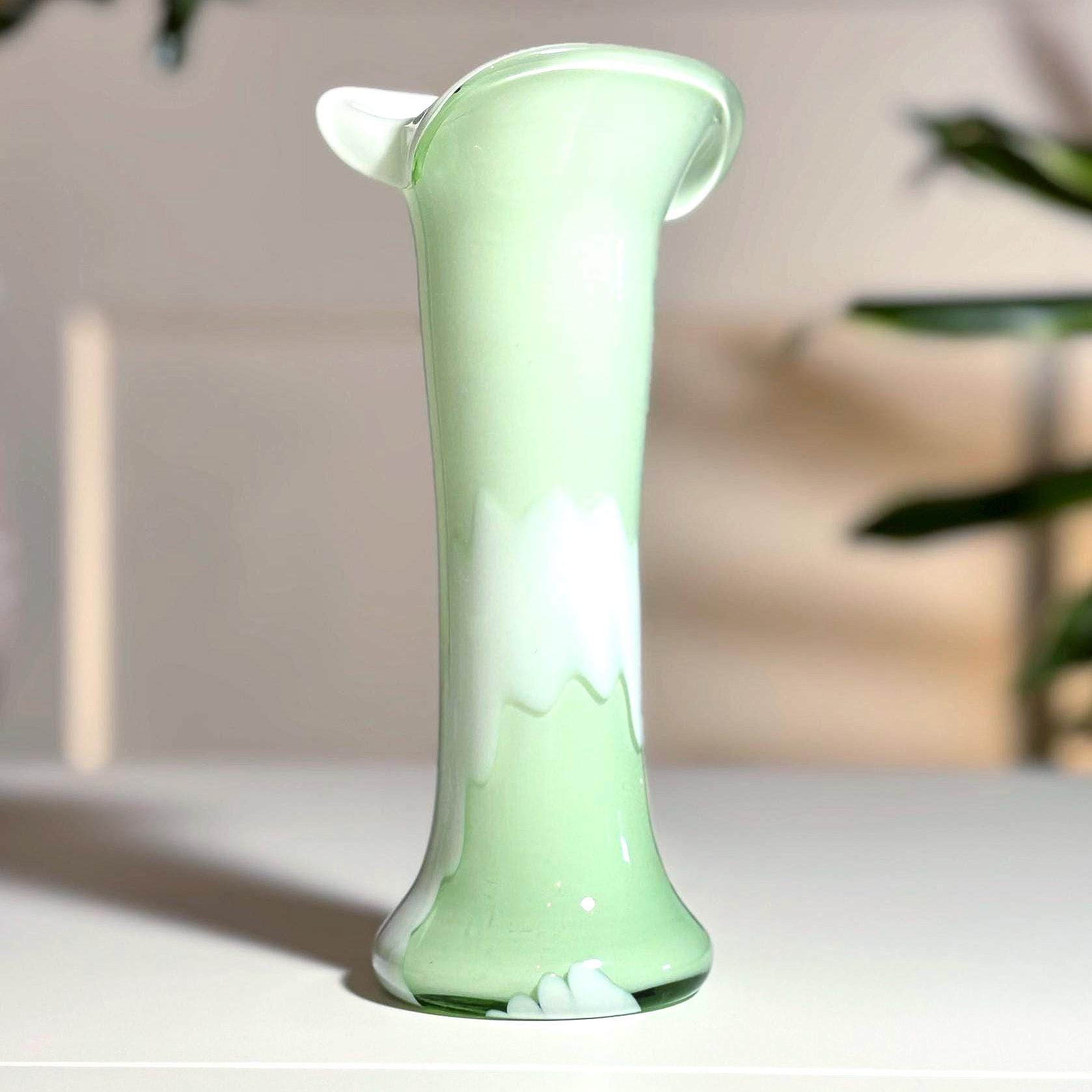 Vintage Pastel Mint Green Jack in the Pulpit Vase | Opaline Art Glass Home Decor
