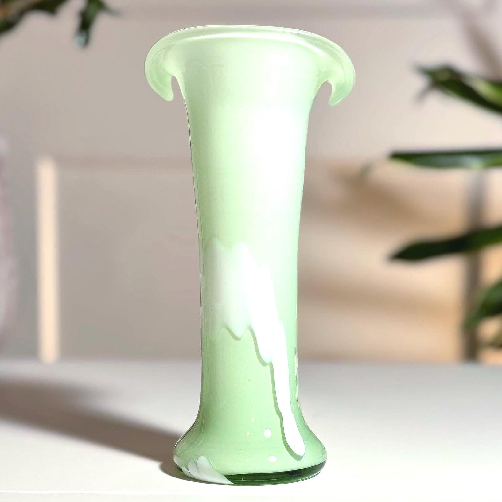 Vintage Pastel Mint Green Jack in the Pulpit Vase | Opaline Art Glass Home Decor
