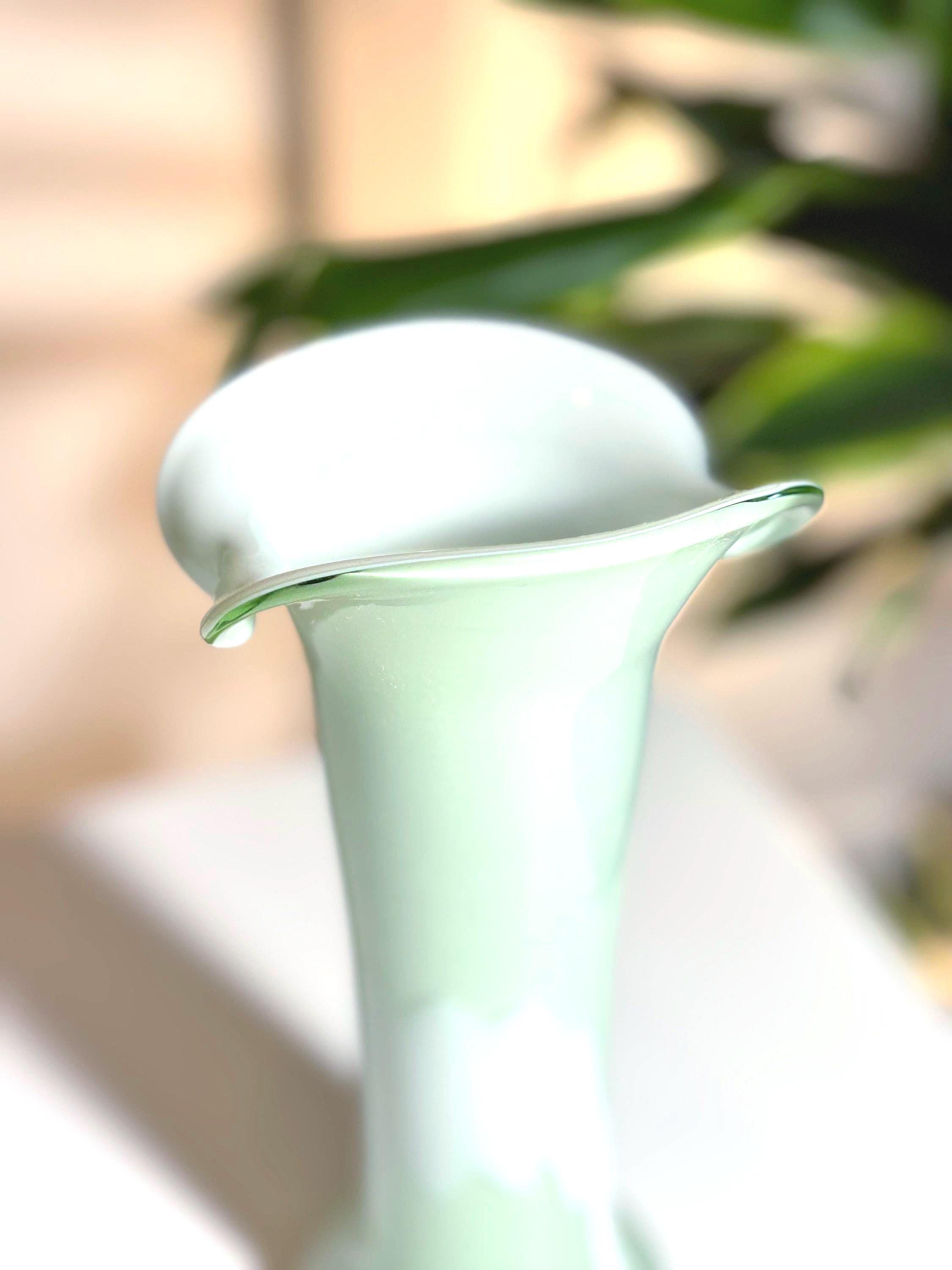 Vintage Pastel Mint Green Jack in the Pulpit Vase | Opaline Art Glass Home Decor