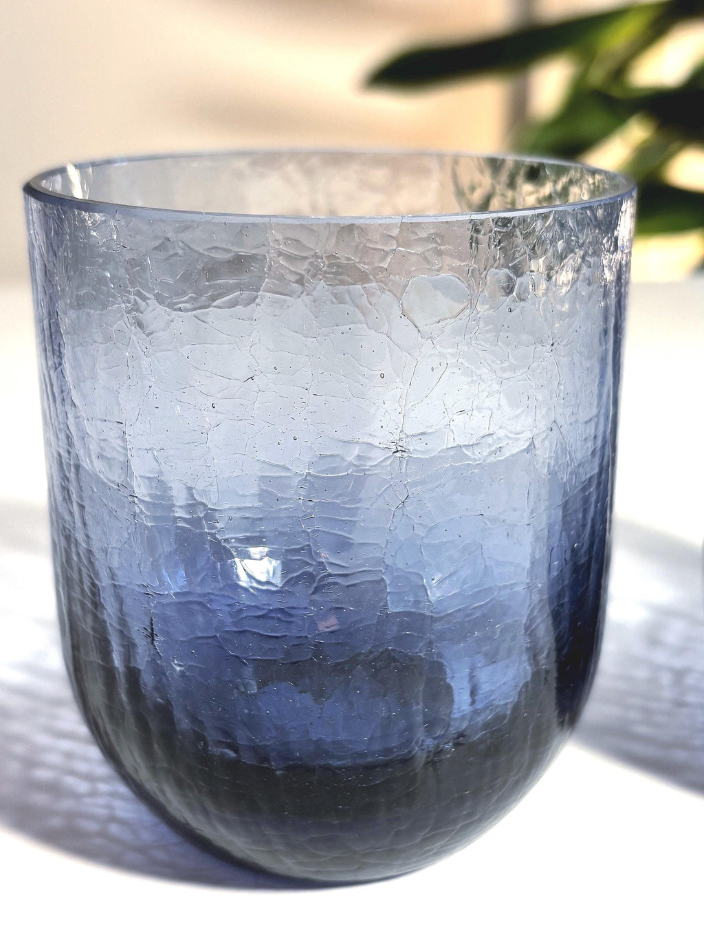 Vintage Scandinavian Crackle Glass Votive Holders | Amethyst Blue Ombre Nordic Art Glass Pair