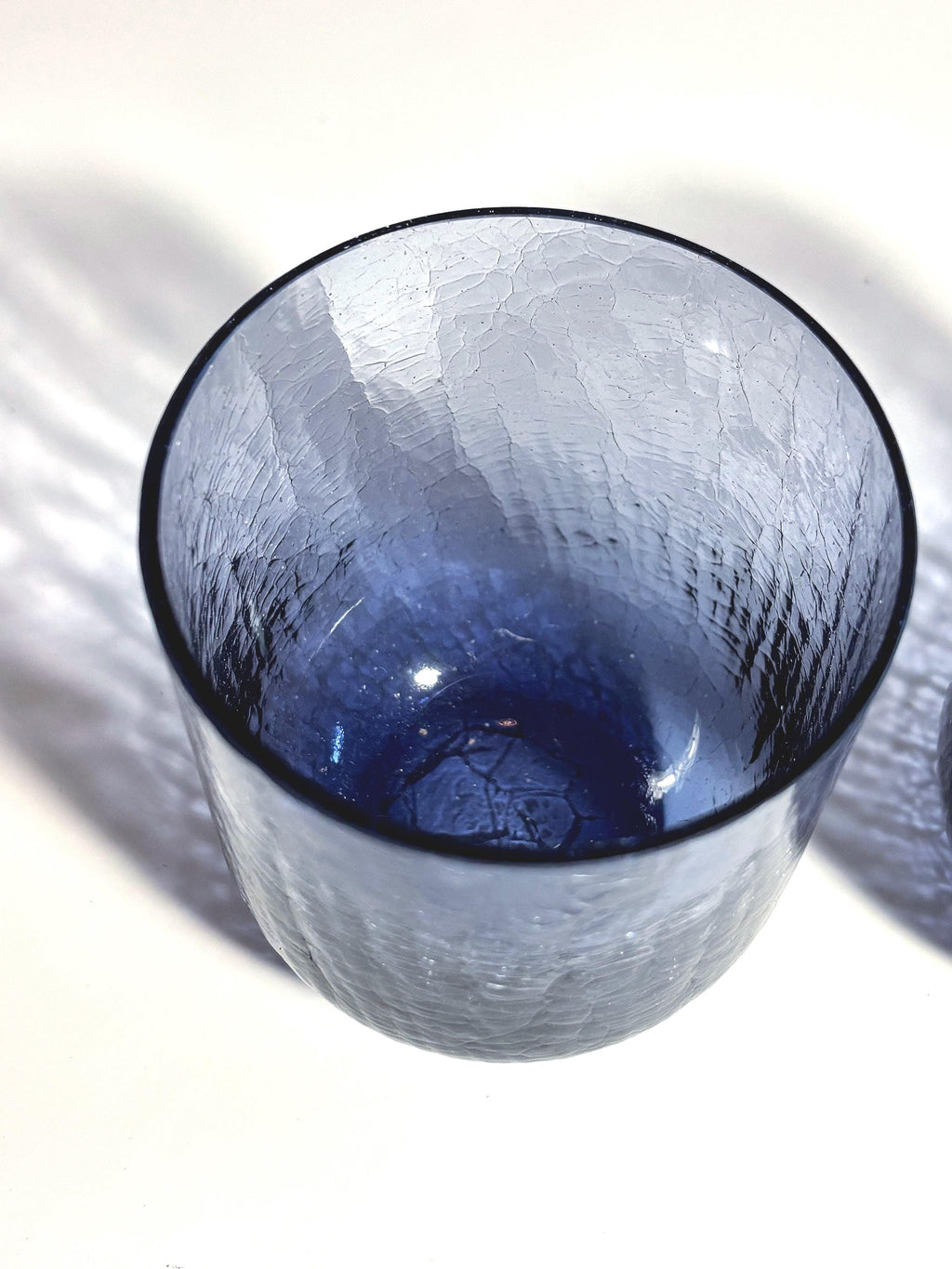 Vintage Scandinavian Crackle Glass Votive Holders | Amethyst Blue Ombre Nordic Art Glass Pair