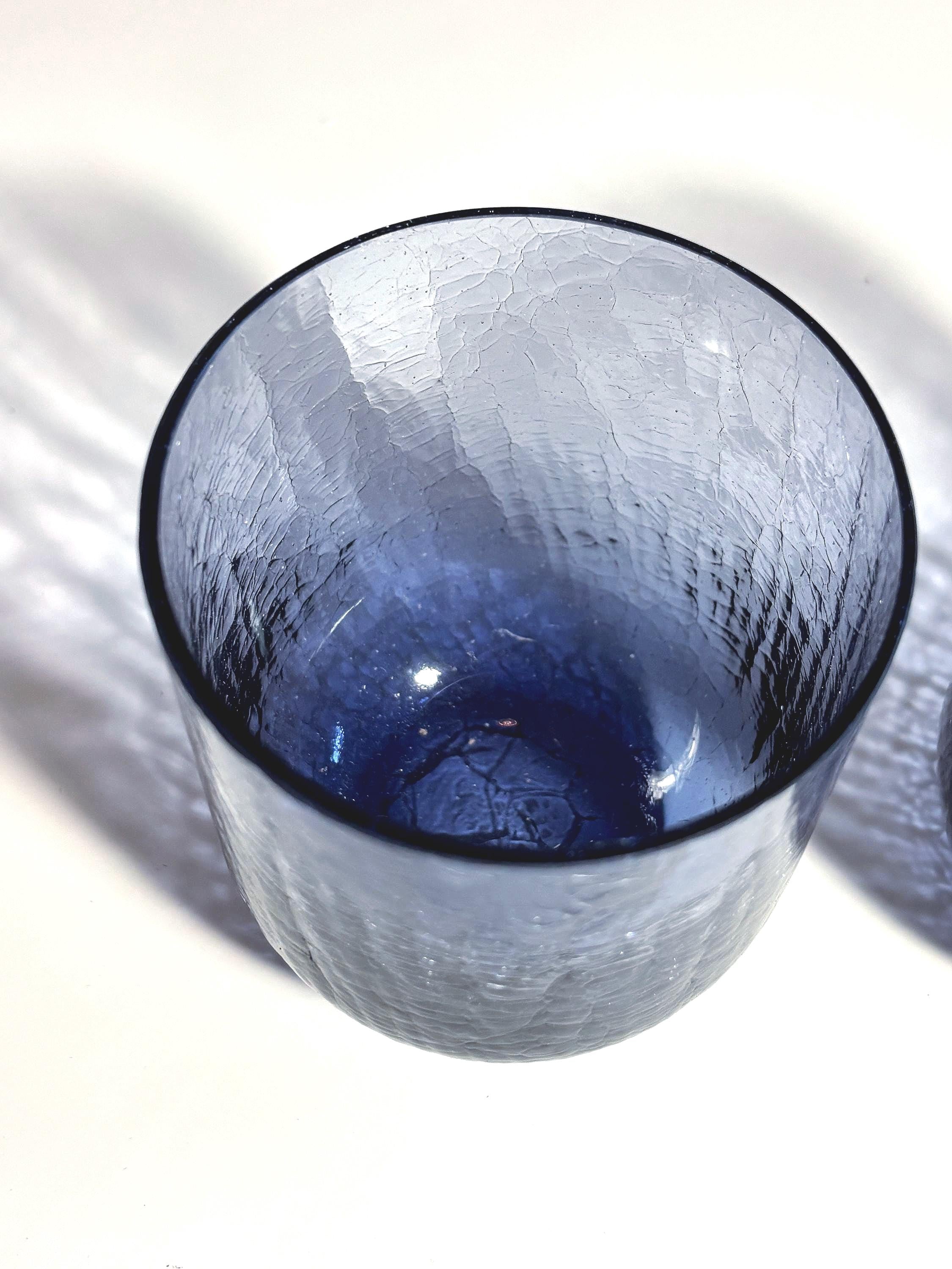 Vintage Scandinavian Crackle Glass Votive Holders | Amethyst Blue Ombre Nordic Art Glass Pair