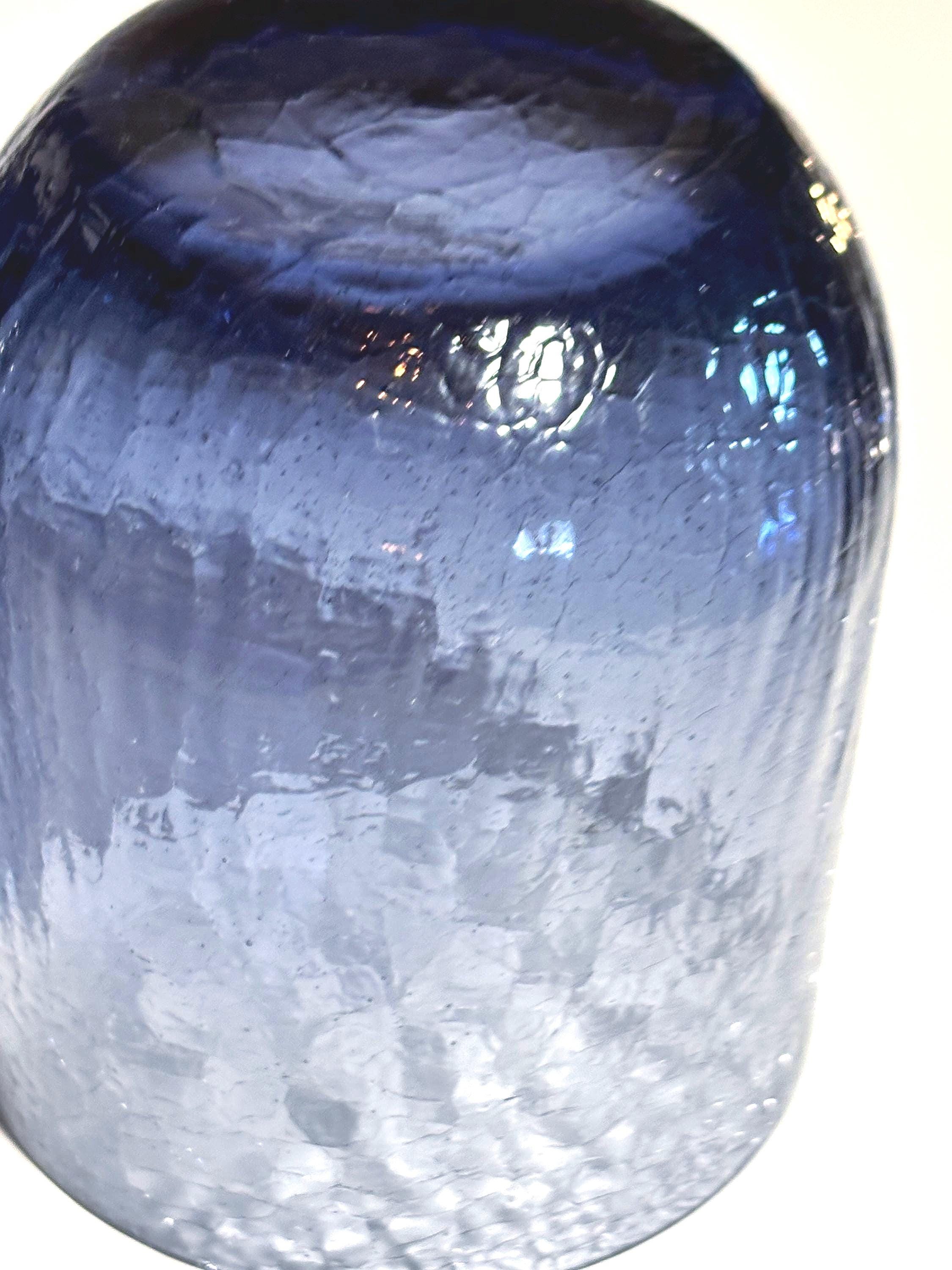 Vintage Scandinavian Crackle Glass Votive Holders | Amethyst Blue Ombre Nordic Art Glass Pair
