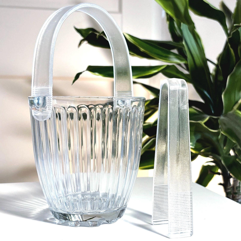Riihimäen Lasi Ice Bucket with Acrylic Tongs | Vintage Finnish Glass Barware | Mid Century