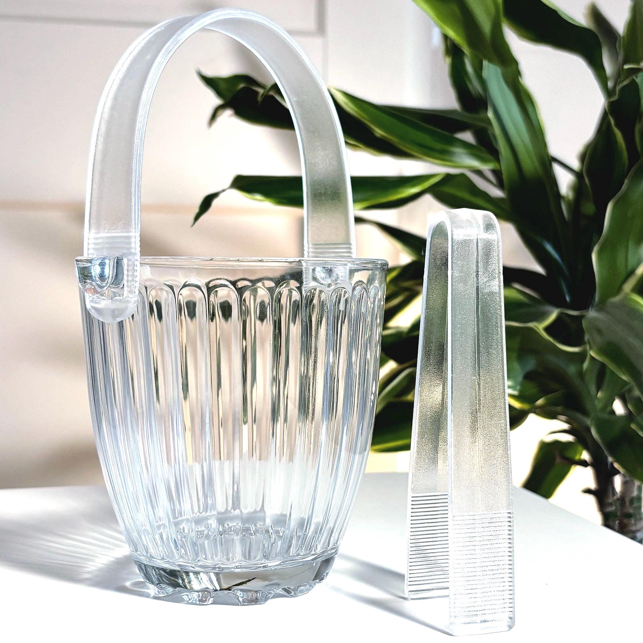 Riihimäen Lasi Ice Bucket with Acrylic Tongs | Vintage Finnish Glass Barware | Mid Century