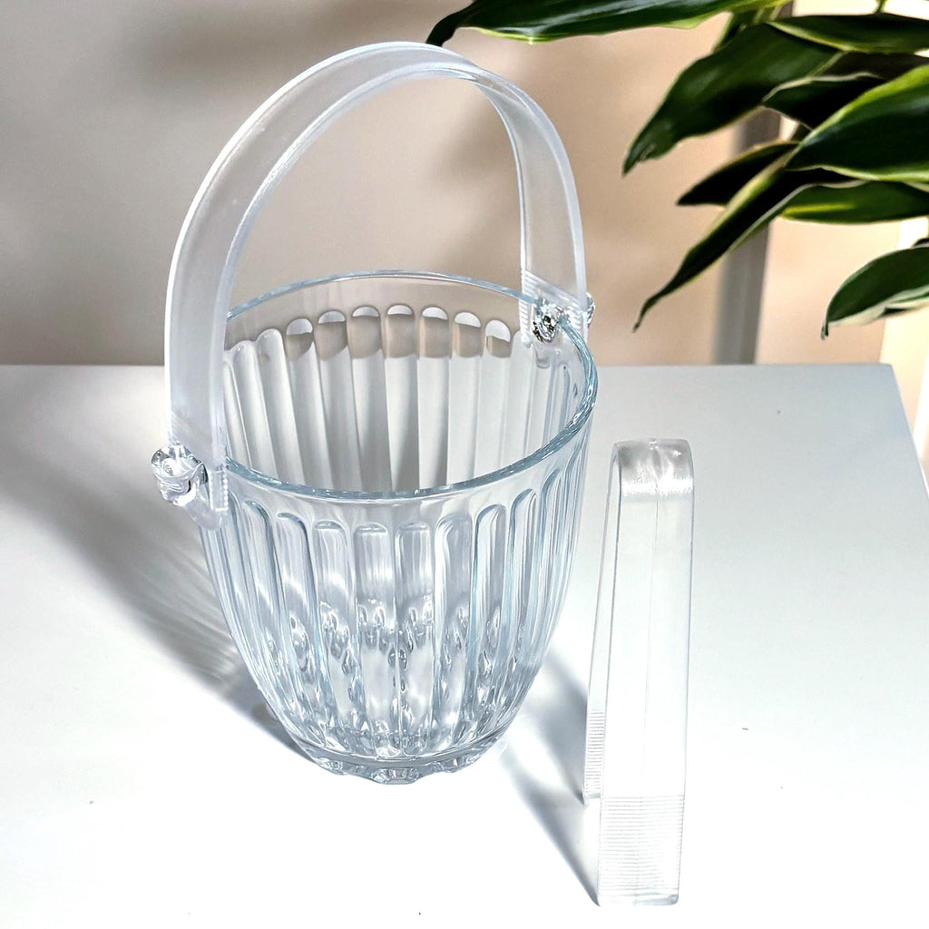 Riihimäen Lasi Ice Bucket with Acrylic Tongs | Vintage Finnish Glass Barware | Mid Century