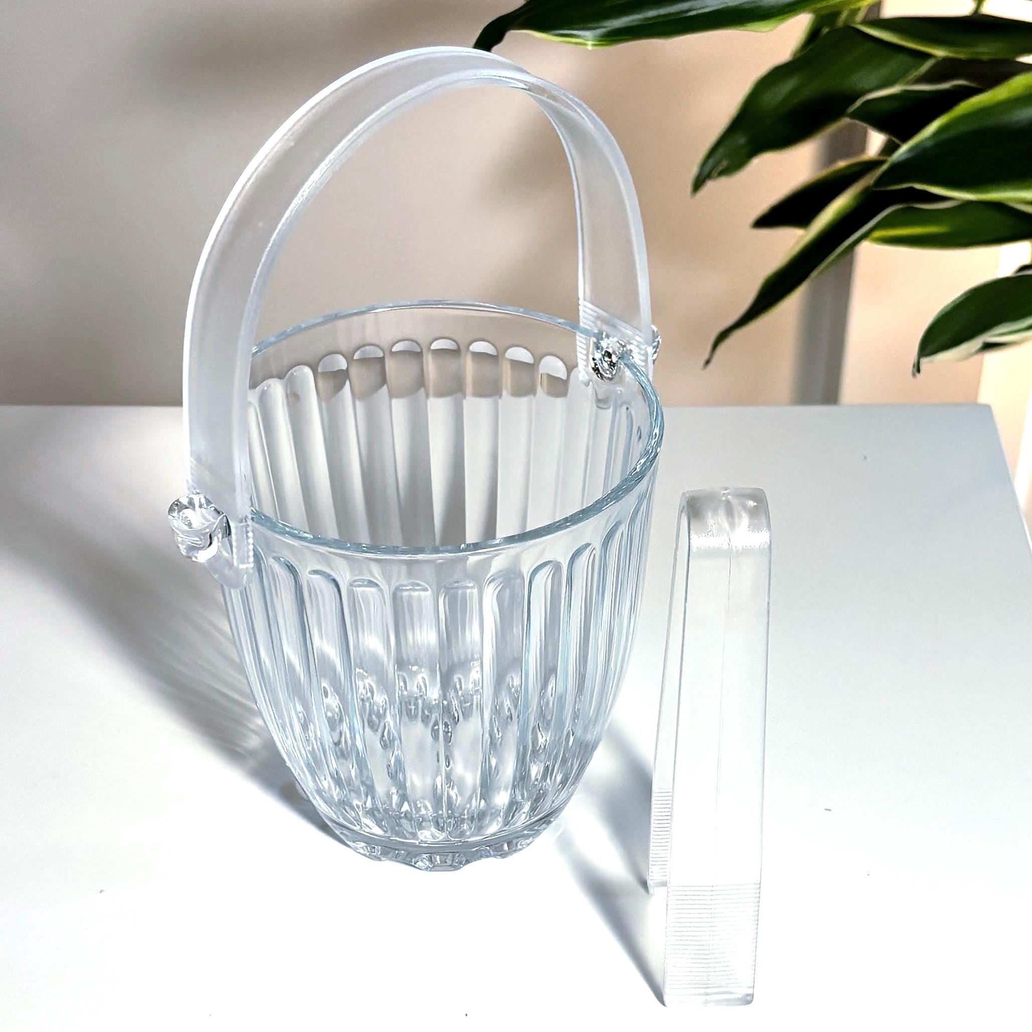 Riihimäen Lasi Ice Bucket with Acrylic Tongs | Vintage Finnish Glass Barware | Mid Century