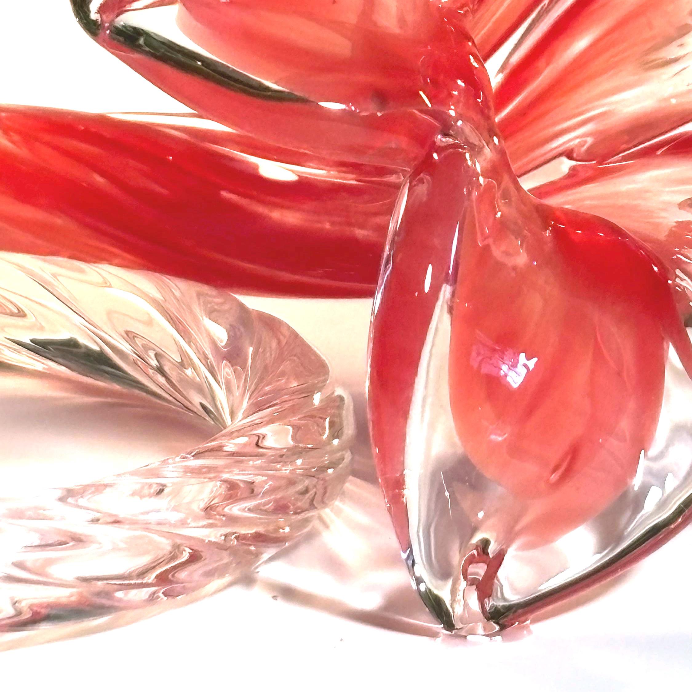 Murano Glass Flower Sculpture, Red Floral | Handblown Italian Artistry