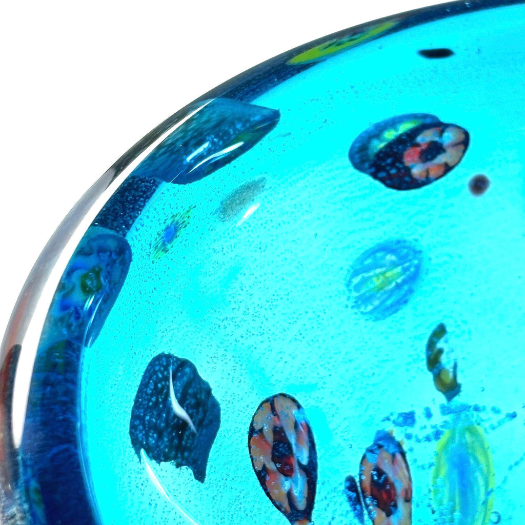 Murano Millefiori Art Glass Bowl | Silver Aventurine Hand-Blown Venetian Centerpiece 6.1