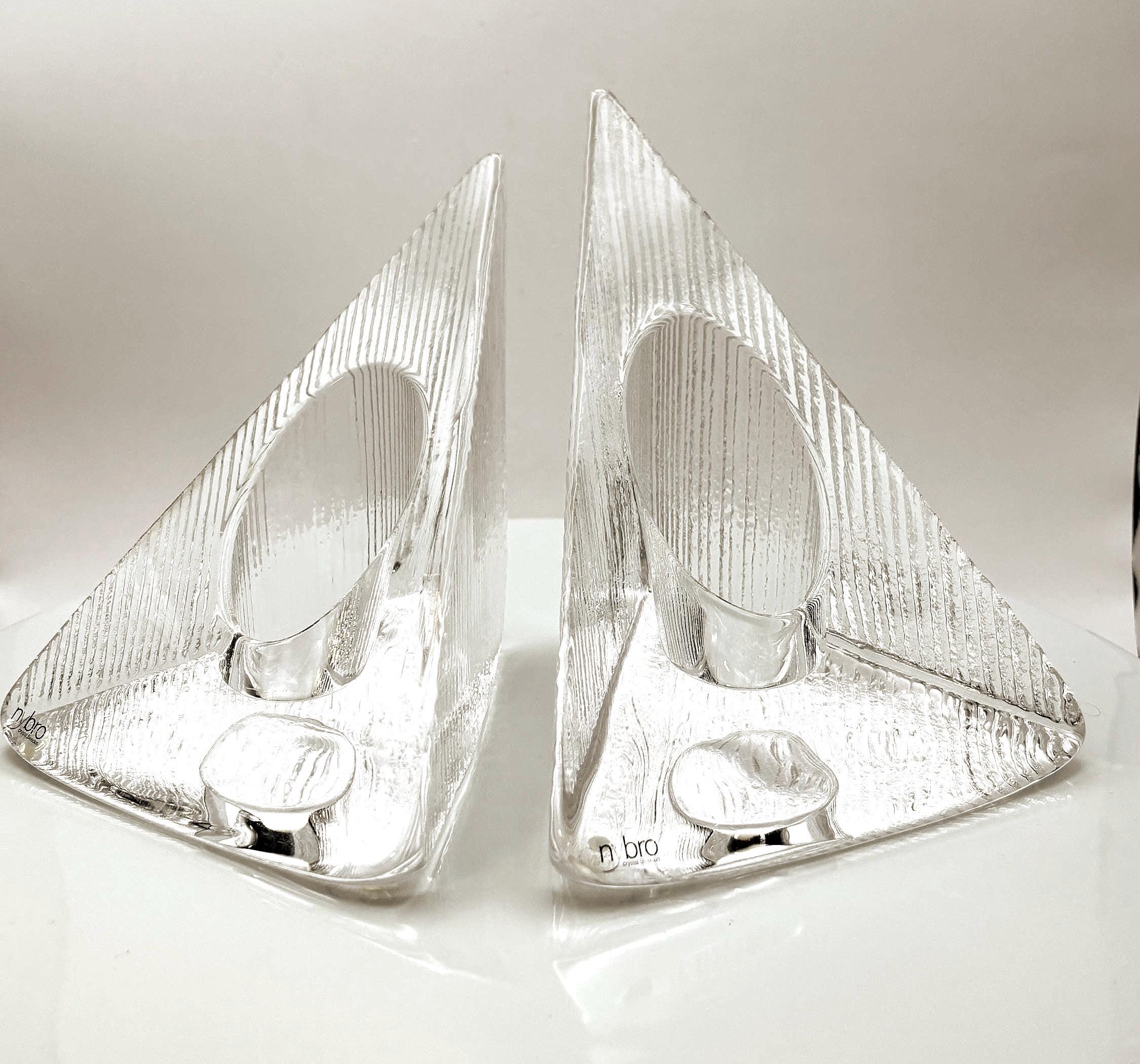 NBRO, Sweden. Scandinavian Crystal Candle Holders  Sculptural Design