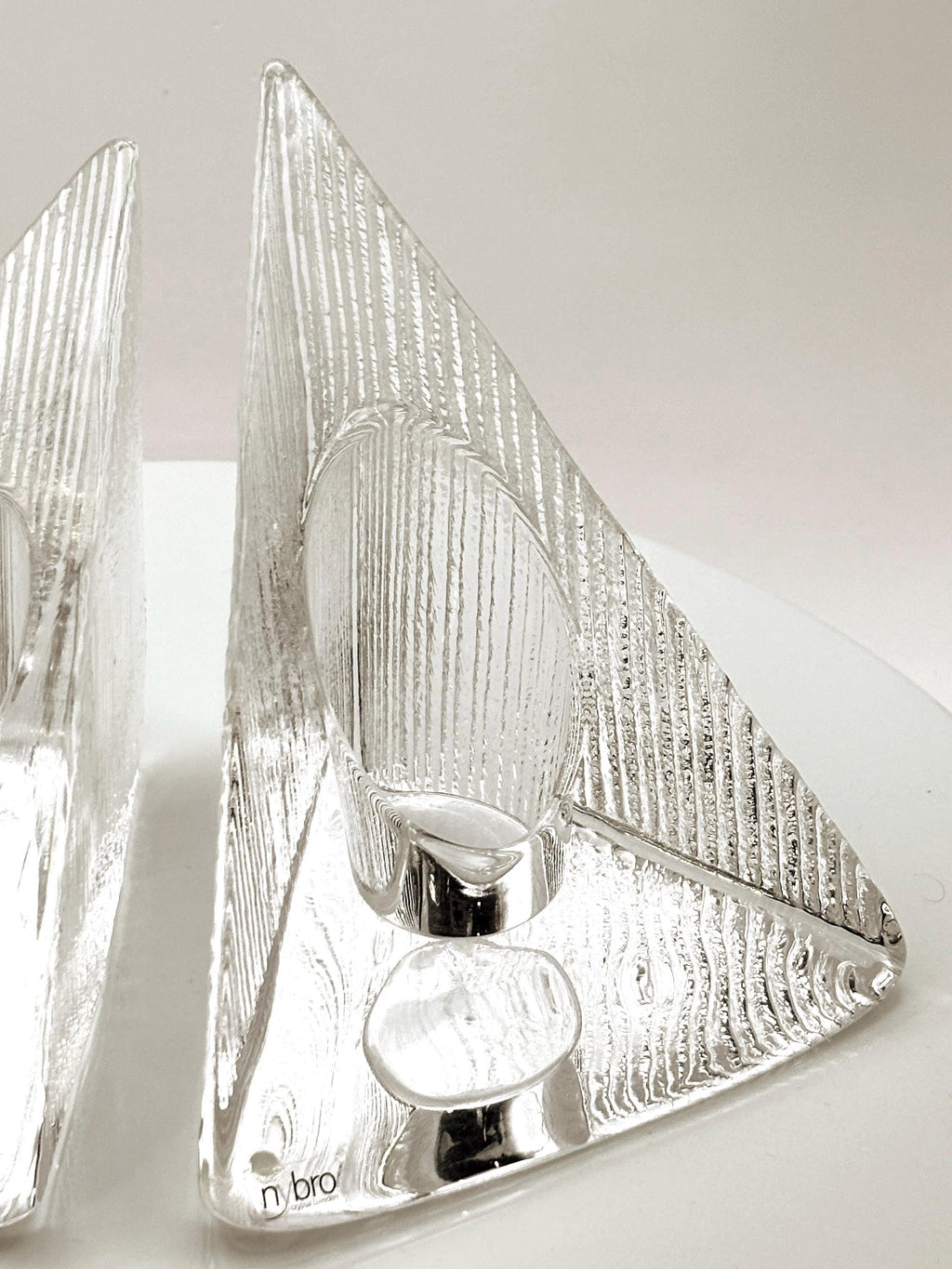 NBRO, Sweden. Scandinavian Crystal Candle Holders  Sculptural Design