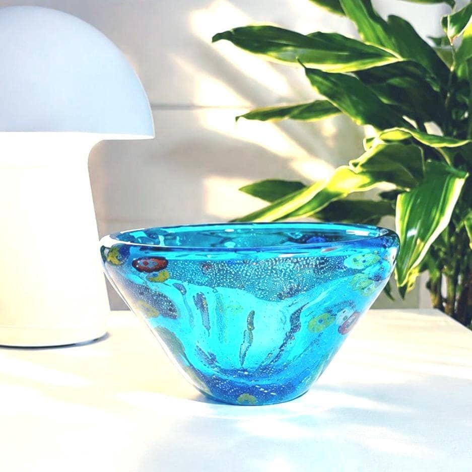 Murano Millefiori Art Glass Bowl | Silver Aventurine Hand-Blown Venetian Centerpiece 6.1