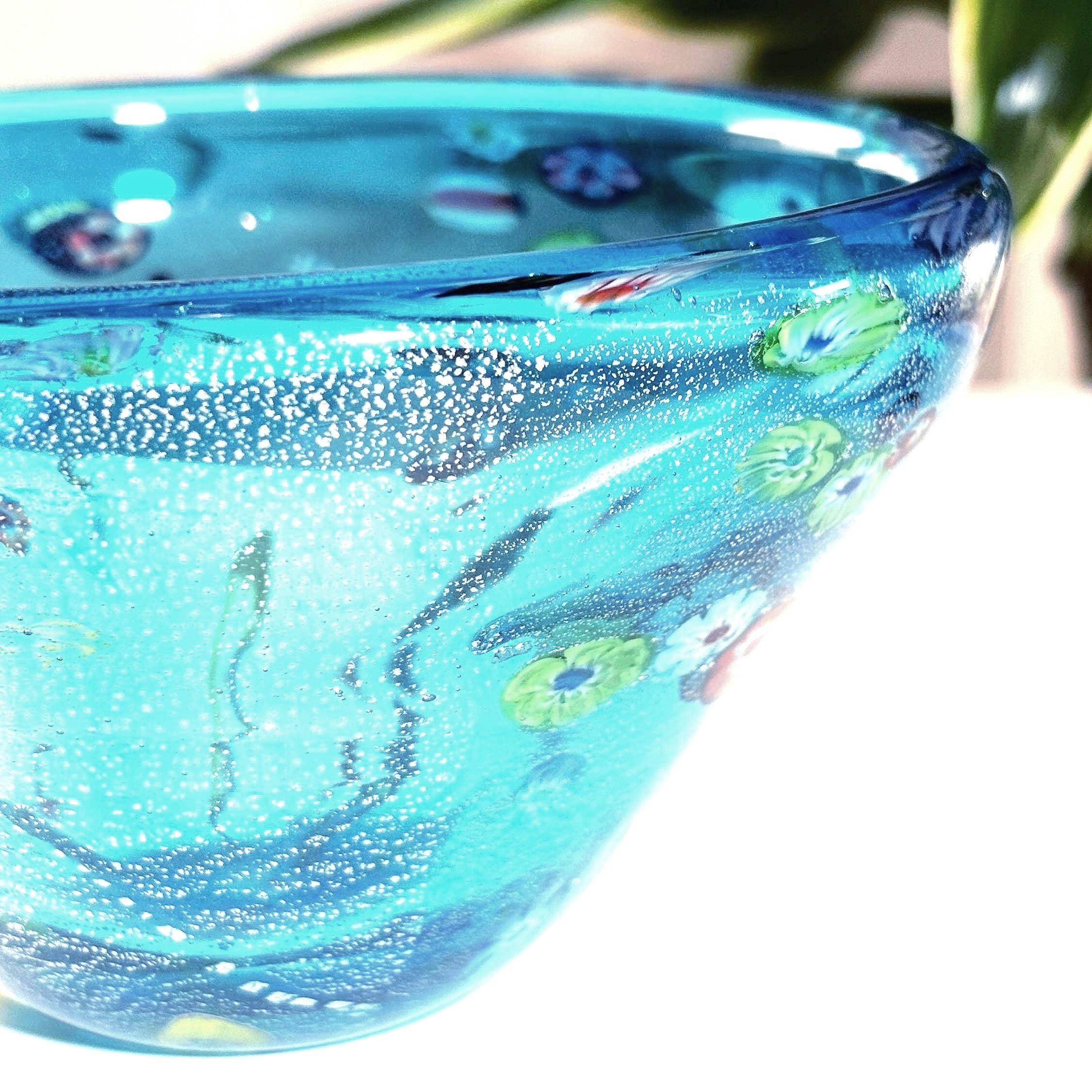 Murano Millefiori Art Glass Bowl | Silver Aventurine Hand-Blown Venetian Centerpiece 6.1
