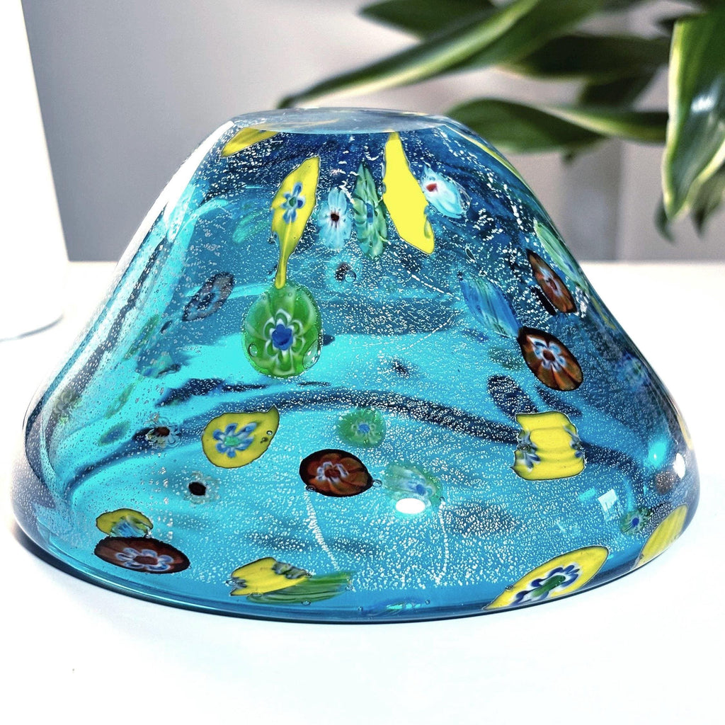 Murano Millefiori Art Glass Bowl | Silver Aventurine Hand-Blown Venetian Centerpiece 6.1