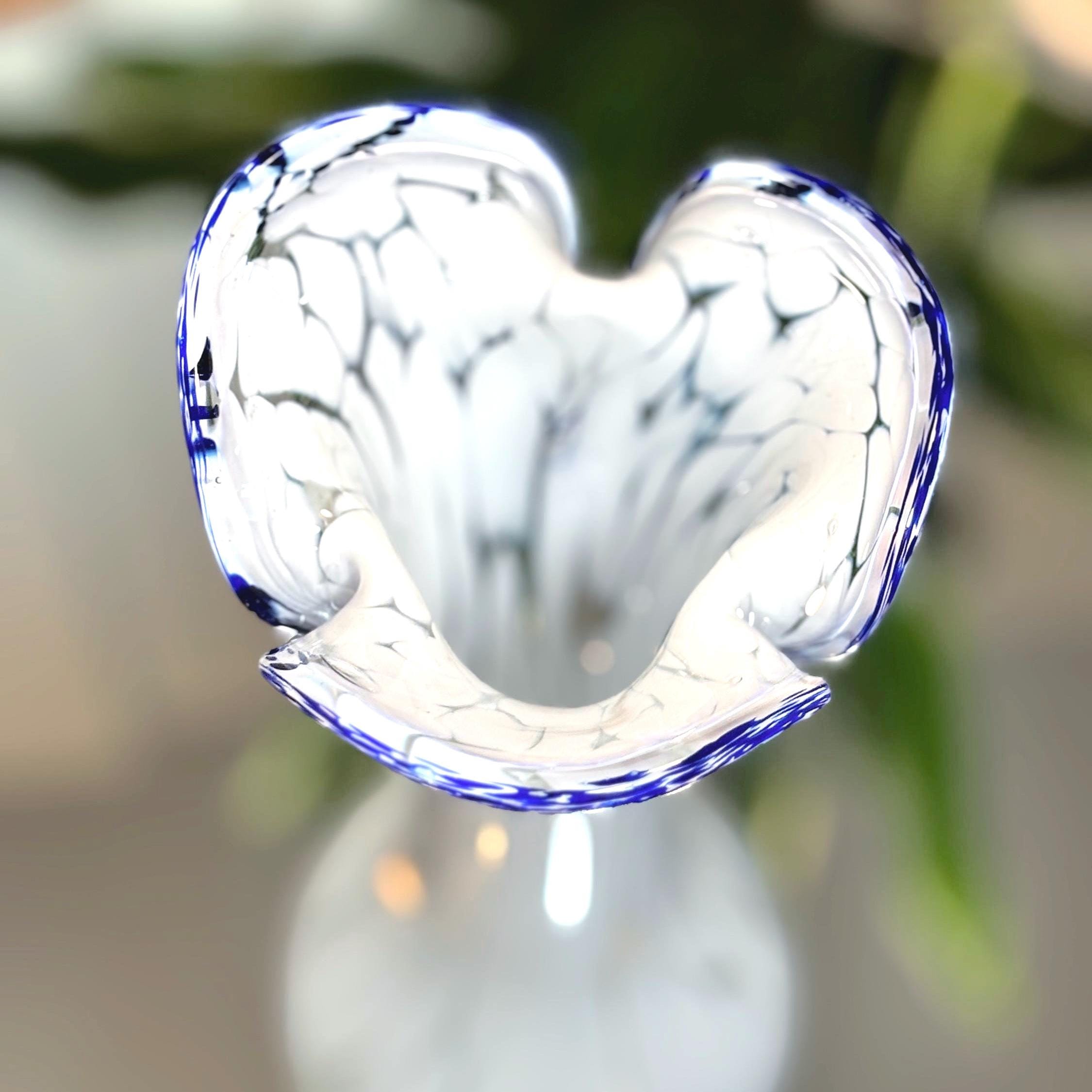 Murano Lattimo Art Glass Vase | Hand-Blown White Opaline Cobalt Blue Ruffle Rim