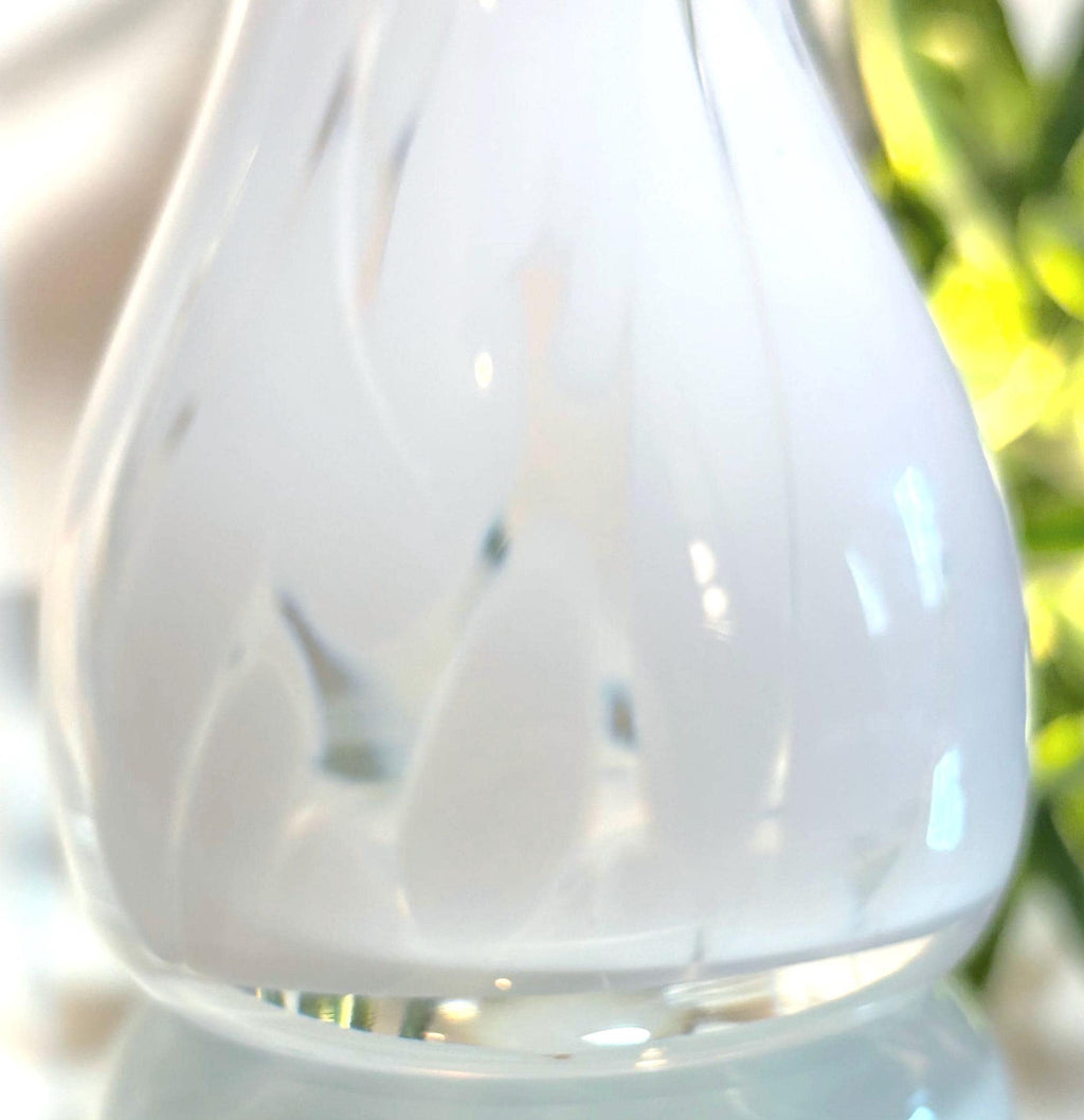 Murano Lattimo Art Glass Vase | Hand-Blown White Opaline Cobalt Blue Ruffle Rim