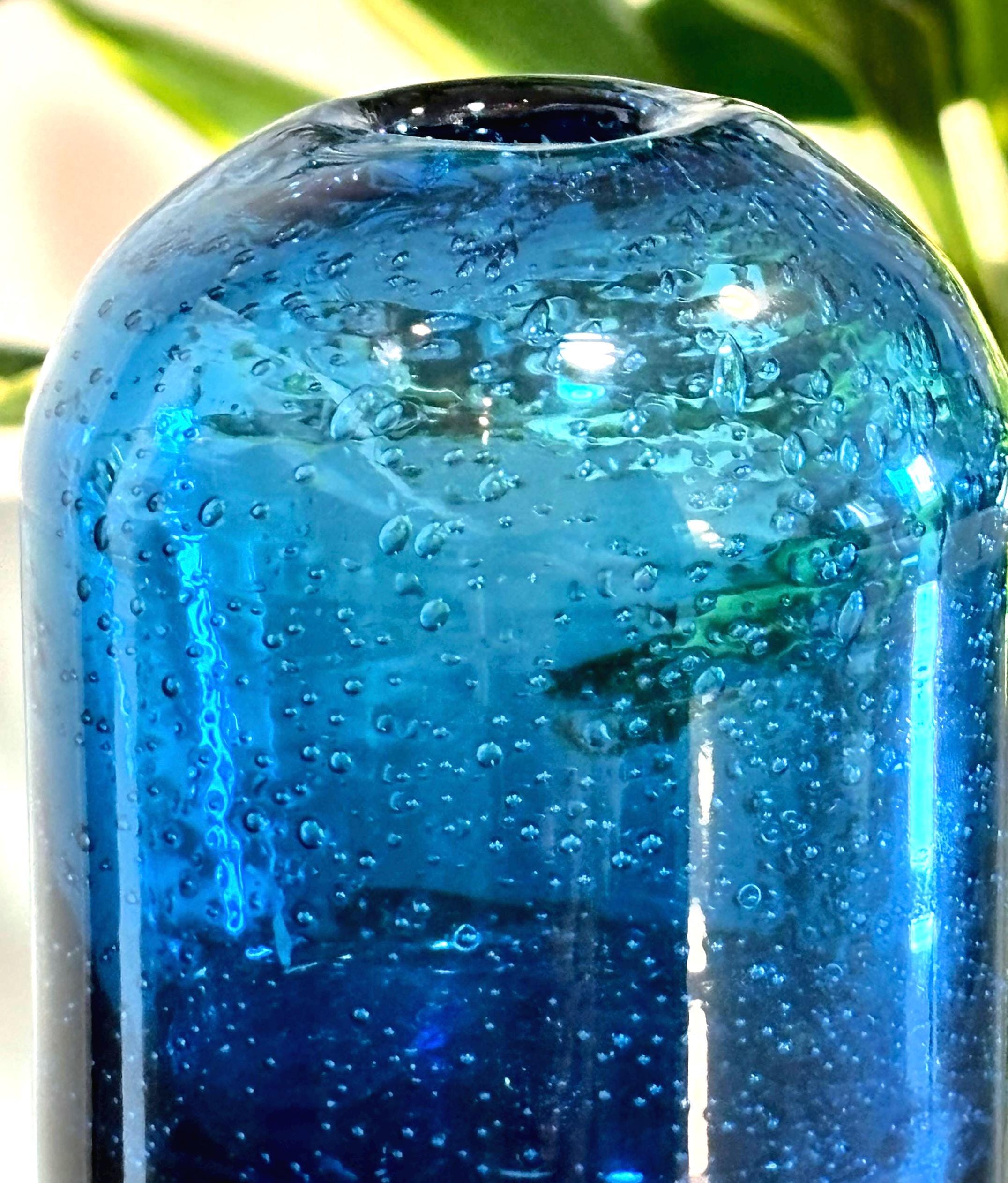 Kosta Boda, Vintage Erik Höglund Blue Bubble Glass Bud vase | Scandinavian Art Glass