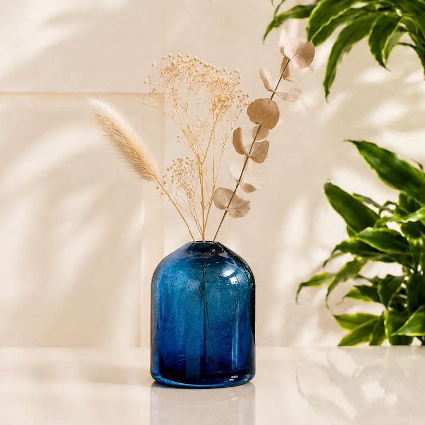Kosta Boda, Vintage Erik Höglund Blue Bubble Glass Bud vase | Scandinavian Art Glass