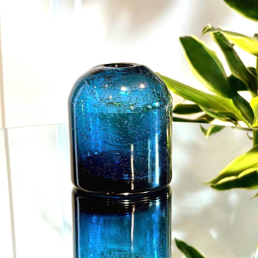 Kosta Boda, Vintage Erik Höglund Blue Bubble Glass Bud vase | Scandinavian Art Glass